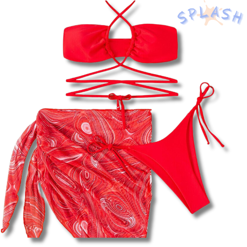 בגד ים קשירות + שאל - אדום