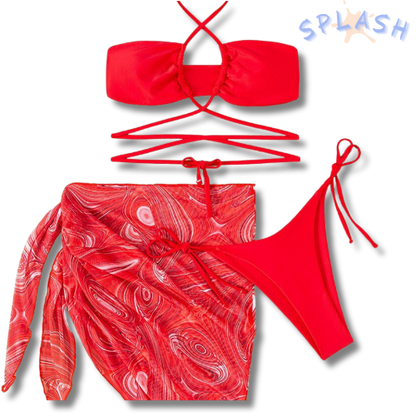 בגד ים קשירות + שאל - אדום