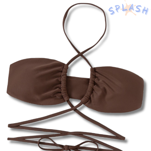 בגד ים קשירות + שאל - חום כהה