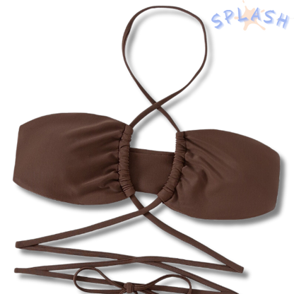 בגד ים קשירות + שאל - חום כהה