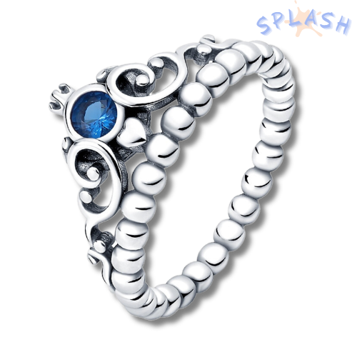 טבעת כתר - יהלום כחול כסף 925